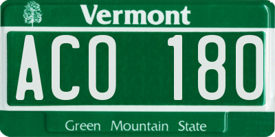 VT license plate ACO180