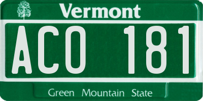 VT license plate ACO181