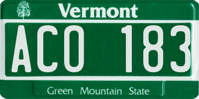 VT license plate ACO183