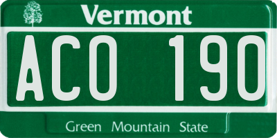 VT license plate ACO190