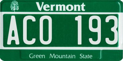 VT license plate ACO193