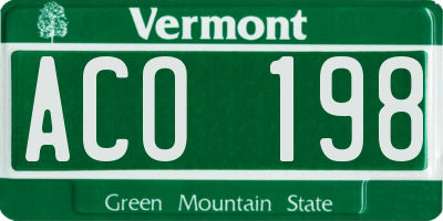 VT license plate ACO198