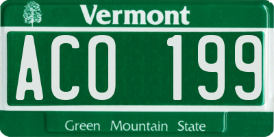 VT license plate ACO199
