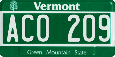 VT license plate ACO209