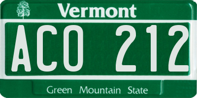 VT license plate ACO212
