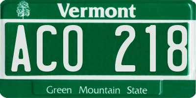 VT license plate ACO218
