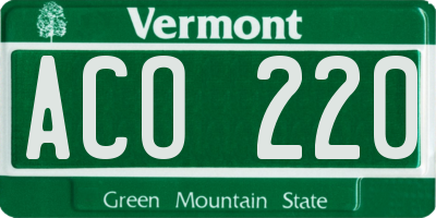 VT license plate ACO220