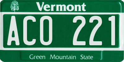 VT license plate ACO221