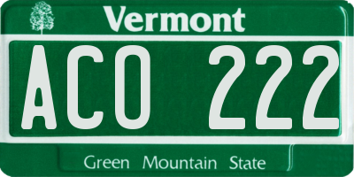 VT license plate ACO222