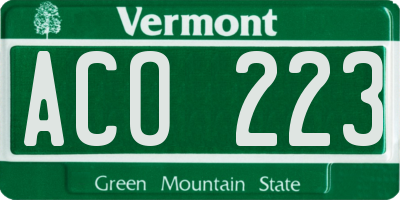 VT license plate ACO223