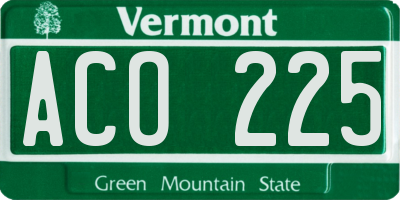 VT license plate ACO225