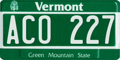 VT license plate ACO227