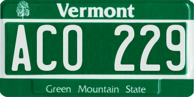 VT license plate ACO229