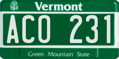 VT license plate ACO231