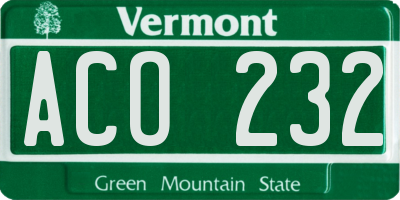 VT license plate ACO232