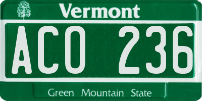 VT license plate ACO236