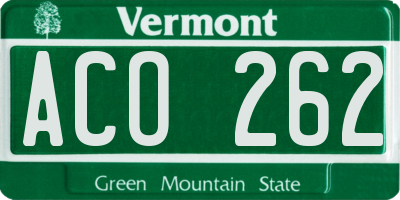 VT license plate ACO262