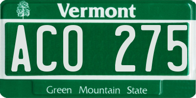 VT license plate ACO275