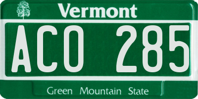 VT license plate ACO285