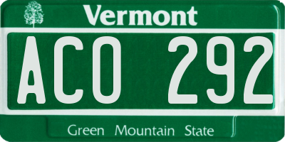VT license plate ACO292