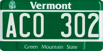 VT license plate ACO302