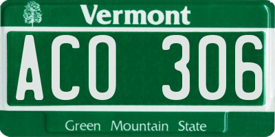 VT license plate ACO306