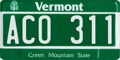 VT license plate ACO311
