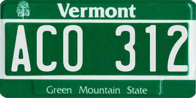 VT license plate ACO312