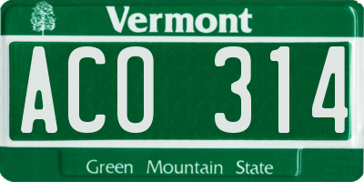 VT license plate ACO314
