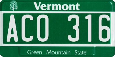VT license plate ACO316