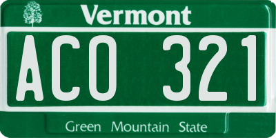 VT license plate ACO321