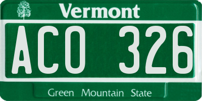 VT license plate ACO326