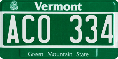 VT license plate ACO334