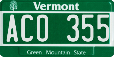 VT license plate ACO355