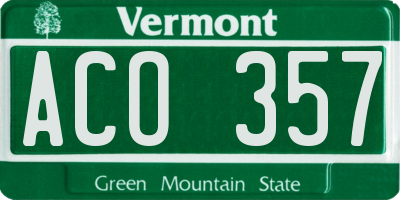 VT license plate ACO357