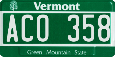 VT license plate ACO358