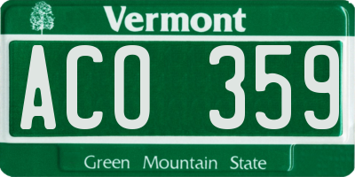 VT license plate ACO359