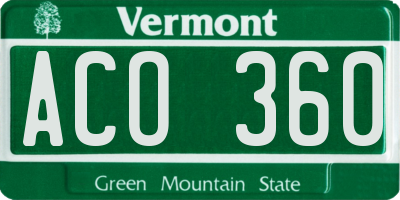 VT license plate ACO360