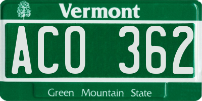 VT license plate ACO362
