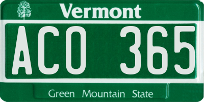 VT license plate ACO365
