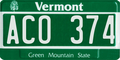 VT license plate ACO374