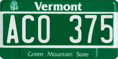 VT license plate ACO375