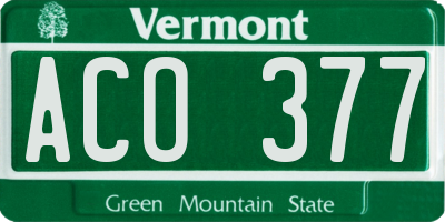 VT license plate ACO377