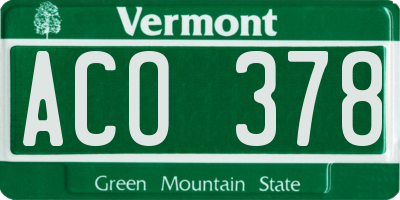 VT license plate ACO378