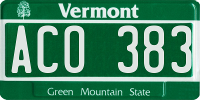 VT license plate ACO383