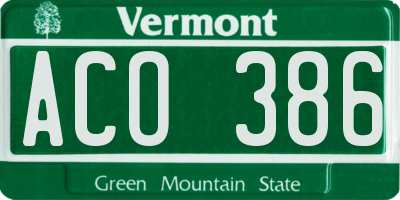 VT license plate ACO386