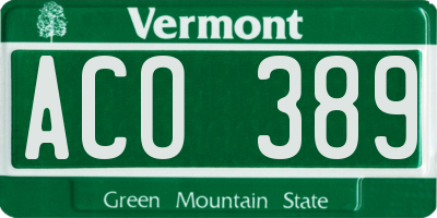 VT license plate ACO389