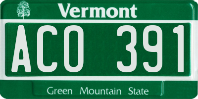 VT license plate ACO391