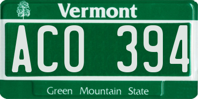 VT license plate ACO394