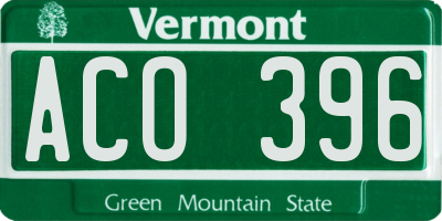 VT license plate ACO396